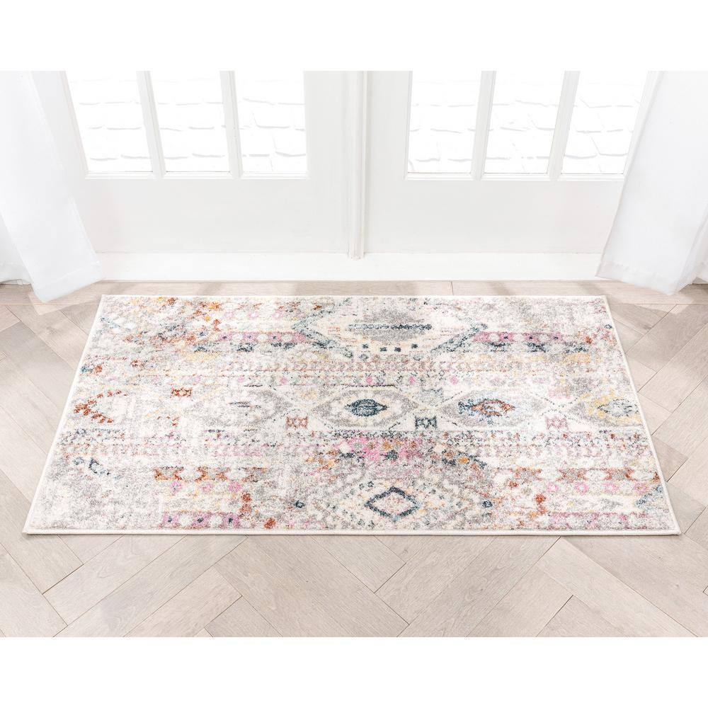 Ivory and Multicolor Synthetic Reversible Rectangular Area Rug