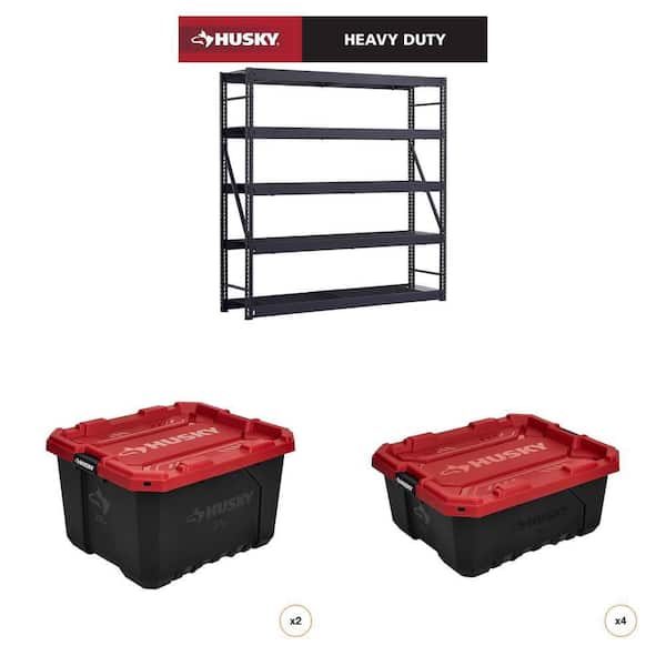 90 in. x 90 in. x 24 in. Black Metal 5-Shelf Unit, 27 Gal. and 19 Gal. Black/Red Storage Totes Combo