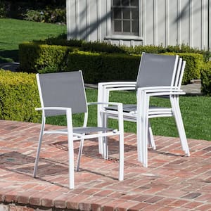 Nova 7-Piece Aluminum Outdoor Dining Set with 6-Sling Chairs in Gray/White and a 63 in. x 35 in. Dining Table