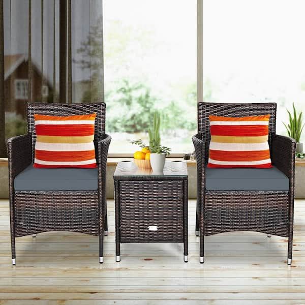 3 piece rattan patio set grey