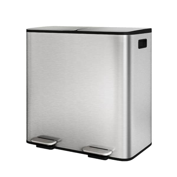 21.2 Gal. Silver Stainless Steel Dual Step-On Trash Can with Foot Pedal, Soft-Close Lid, 2 Inner Buckets for Dining Room