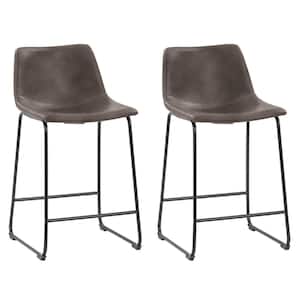 Palmer 36 in. Counter Height Mid-Back Grey Distressed Metal Barstool (Set of 2)