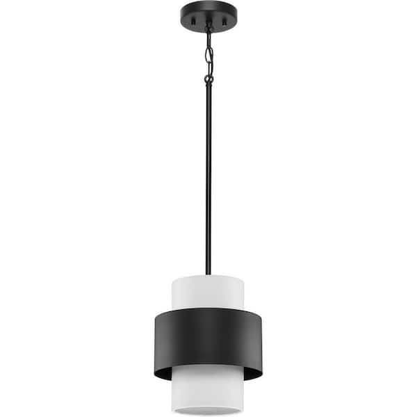 Silva Collection 1-Light Matte Black White Linen Shade Pendant