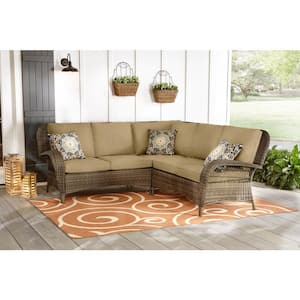 Beacon Park 3-Piece Brown Wicker Outdoor Patio Sectional Sofa with CushionGuard Toffee Tan Cushions
