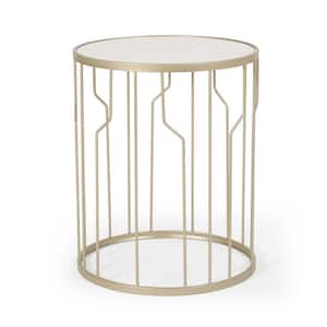 Kevin White and Champagne Silver Faux Marble Side Table