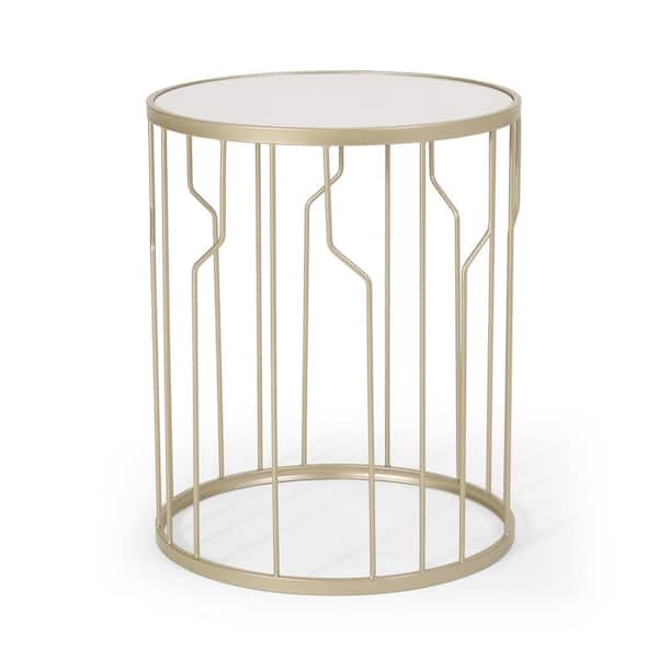 Noble House Kevin White and Champagne Silver Faux Marble Side Table