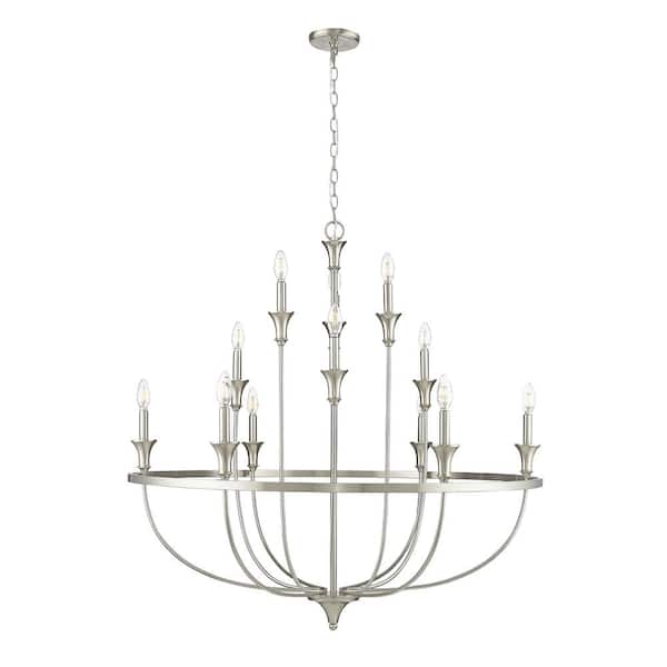 Emery 40.2 in. 12-Light Brushed Nickel Chandelier