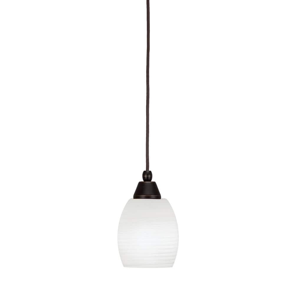 Bryson 5 in. 1-Light Dark Granite Cord Pendant Light with 5 in. White Linen