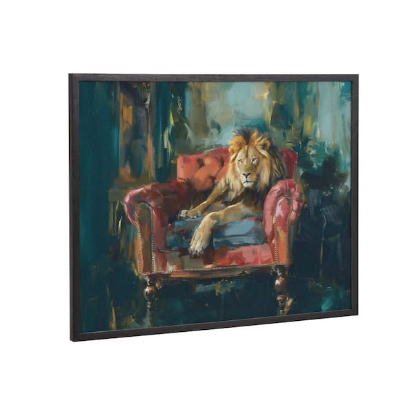 Kate and Laurel Gallery Lion Portrait in Rich Jewel Tones by The Creative Bunch Studio Black Framed Art Print 20 in. x 16 in.