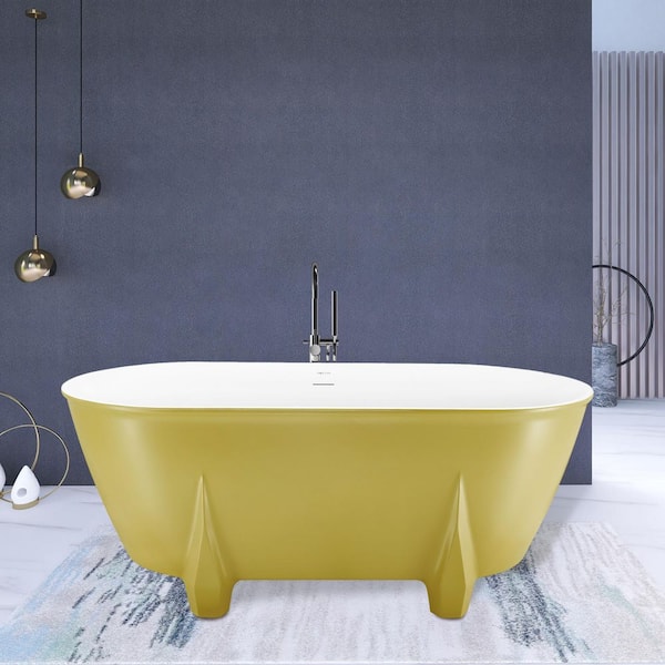 UPIKER 59 in. Acrylic Double-Ended Freestanding Flatbottom Soaking Non-Whirlpool Bathtub in Gold