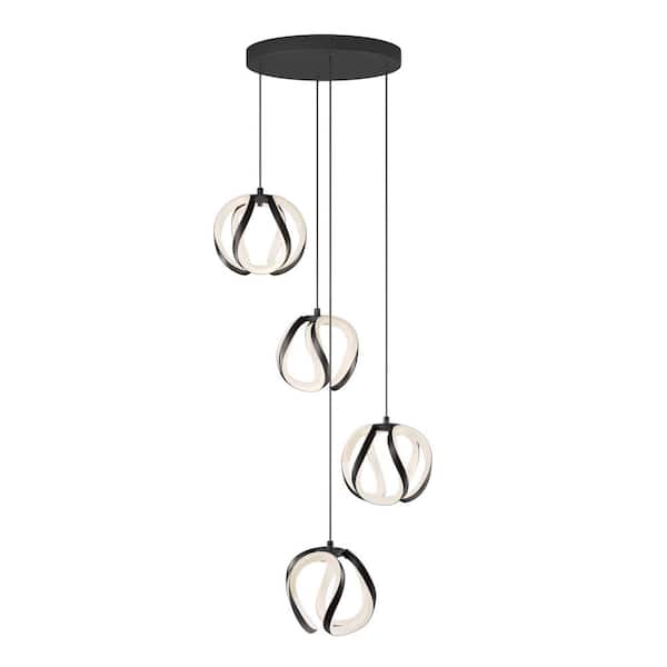 Vivaldi 25-Watt Integrated LED 4-Light Black Modern Hanging Pendant Light Chandelier with 5CCT for Kitchen Dining Room