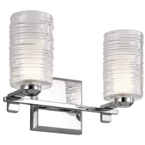 Giarosa 14.75 in. 2-Light Chrome Contemporary Bathroom Vanity Light with Clear Ribbed Glass