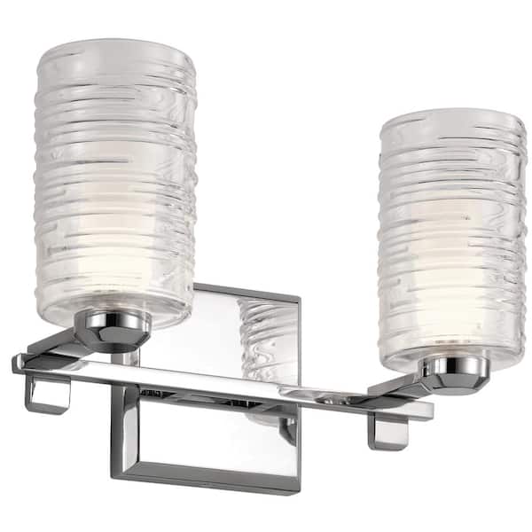 KICHLER Giarosa 14.75 in. 2-Light Chrome Contemporary Bathroom Vanity Light with Clear Ribbed Glass