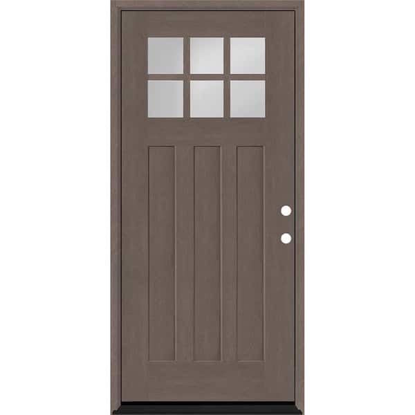 Steves & Sons Regency 36 in. x 80 in. 6-Lite Top Lite Clear Glass LHIS Ashwood Stain Mahogany Fiberglass Prehung Front Door