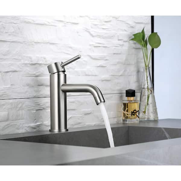 1-Handle 1-Hole Bathroom Sink Faucet Stainless Steel 1.2 GPM Bathroom Faucet with Detachable Aerator in Silver