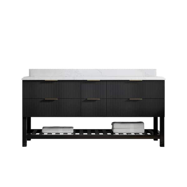 Willow Collections Catalina 72 in. W x 22 in. D x 36 in. H Double Sink Bath Vanity in Black with 1.5" Empira Quartz Top