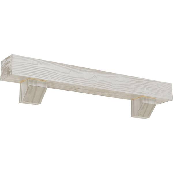 Ekena Millwork 6 in. x 10 in. x 4 ft. Sandblasted Faux Wood Fireplace Mantel Kit, Ashford Corbels, Factory Prepped Ready to Paint