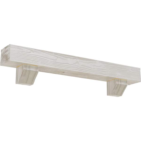 Ekena Millwork 8 in. x 10 in. x 7 ft. Sandblasted Faux Wood Fireplace Mantel Kit, Ashford Corbels, Factory Prepped Ready to Paint