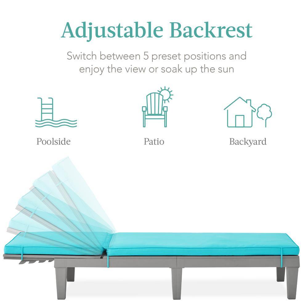 Gray and Teal Resin Outdoor Chaise Lounger with Cushions