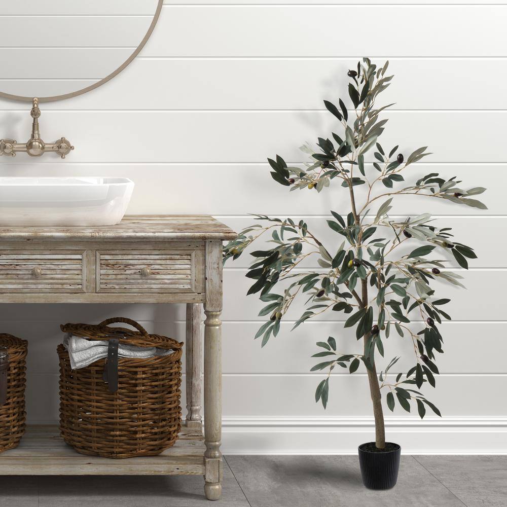 Vickerman 4 ft. Green Artificial Olive Tree In Pot TB180548 The Home