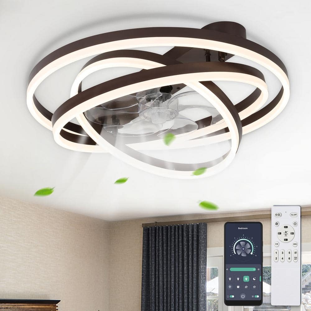 Becca 24 in. DIY Shade LED Indoor Brown Smart APP Control Modern Flush Mount Ceiling Fan with Light, Remote Included price history on PriceWatchPro