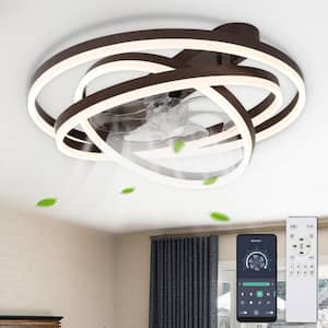 Becca 24 in. DIY Shade LED Indoor Brown Smart APP Control Modern Flush Mount Ceiling Fan with Light, Remote Included