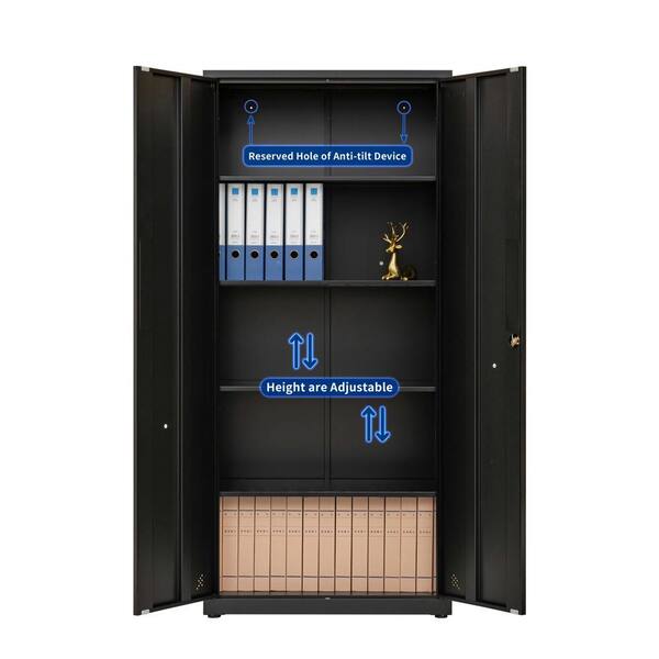 Black Metal Storage Cabinet with 2-Doors and 4 Shelves, Lockable Tall  Cabinet for Home Office Garage Kitchen Pantry ZT-W25262845 - The Home Depot