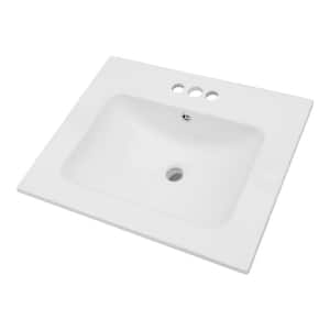 24 in. Drop-In Ceramic Bathroom Sink in White with 3-Faucet Hole and Overflow