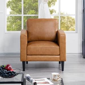 Tan Top Grain Genuine Mid-Century Leather Accent chair, Sectional Mini Sofa, Small Sofa Bed