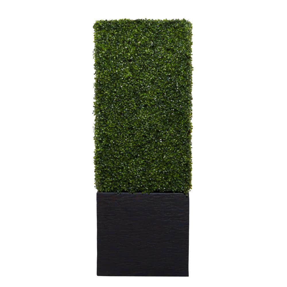 Green Plastic Boxwood Hedge Topiary with Black Planter Box