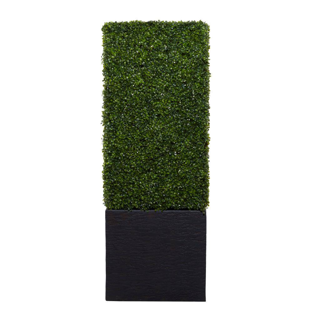 Green Plastic Boxwood Hedge Topiary with Black Planter Box