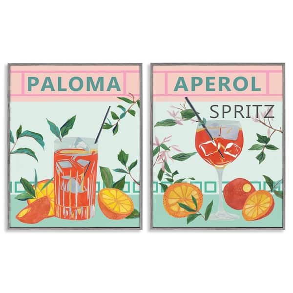 Stupell Industries Pastel Kitchen Cocktails by Melissa Wang 2 Pieces Gray Framed Food Giclee Art Print 30 in. x 24 in.