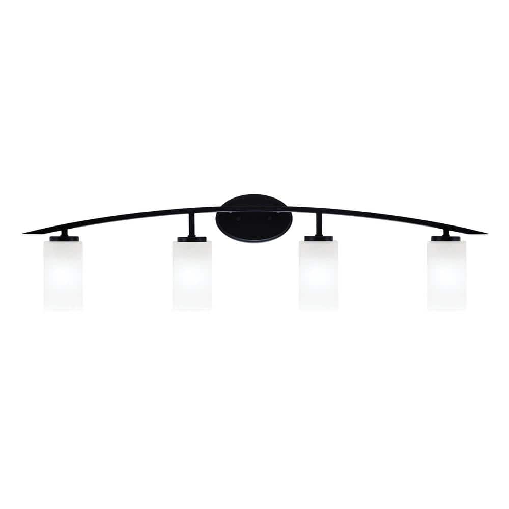 Siena 40 in. 4-Light Matte Black Vanity-Light with 3.5 in. Square White Mar