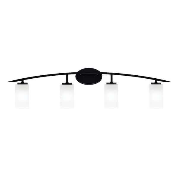 Unbranded Siena 40 in. 4-Light Matte Black Vanity-Light with 3.5 in. Square White Marble Glass Shades No Bulbs Included