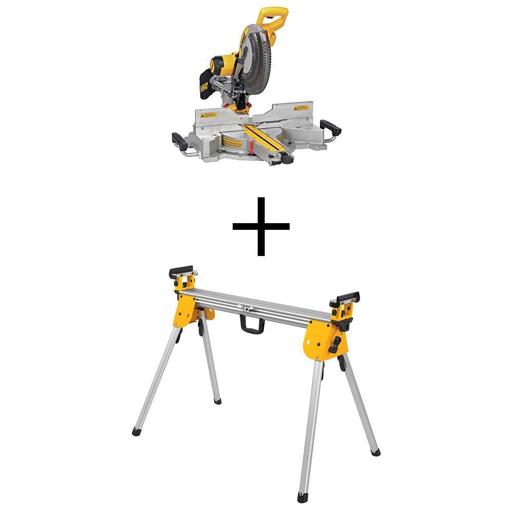 DEWALT 15 Amp Corded 12 in. Double Bevel Sliding Compound Miter Saw Kit with Compact Miter Saw Stand with 500 lbs. Capacity DWS780WDWX724 - The Home Depot