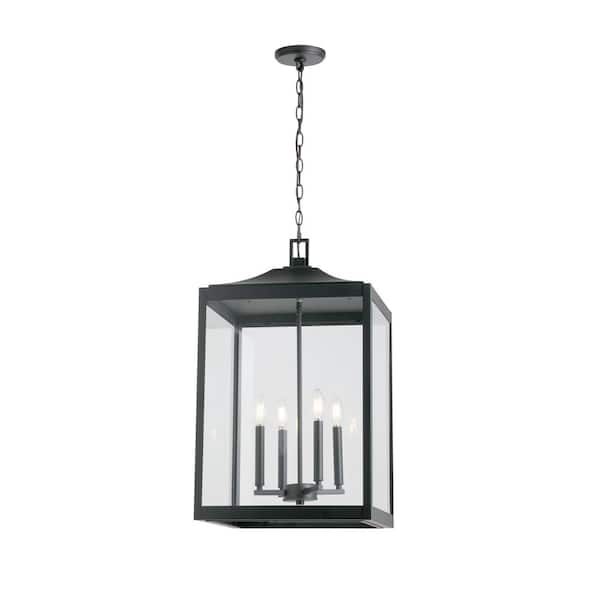 Havenridge 4-Light Matte Black Outdoor Chandelier with Clear Glass (1-Pack)