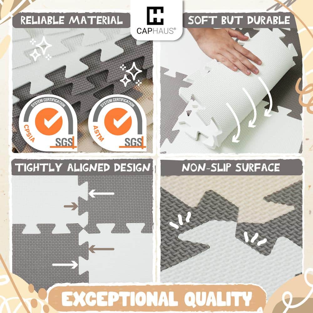 Cream and Beige Interlocking EVA Foam Kids Play Mat