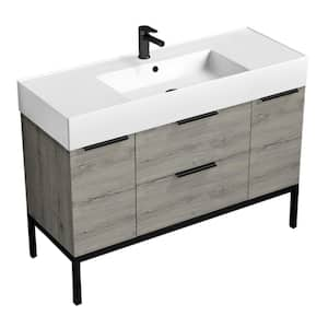 Derin 47.6 in. W x 18.1 in. D x 34.65 in. H Modern Bathroom Vanity in Grey Oak With White Ceramic Top