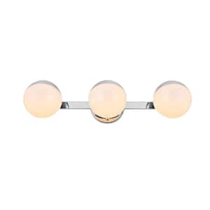 Simply Living 21 in. 3-Light Modern Chrome Vanity Light with Frosted White Round Shade
