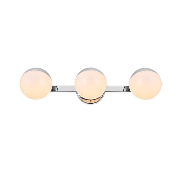 Unbranded Simply Living 21 in. 3-Light Modern Chrome Vanity Light with Frosted White Round Shade