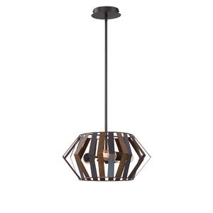 Bevelo 3-Lights Bronze Pendant with Black and Wood Metal Shade