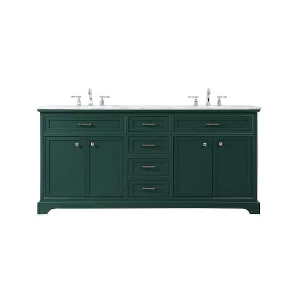 Unbranded Simply Living 72 in. W x 21.5 in. D x 35 in. H Bath Vanity in Green with Carrara White Marble Top
