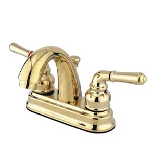 Naples 4 in. Centerset 2-Handle Bathroom Faucet with Plastic Pop-Up in Polished Brass