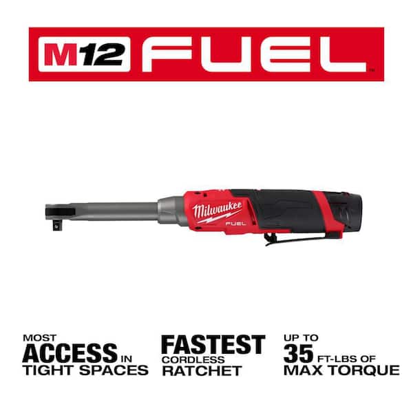 Milwaukee - M12 FUEL 12V Lithium-Ion Brushless Cordless 3/8 in. Extended Reach High Speed Ratchet Kit