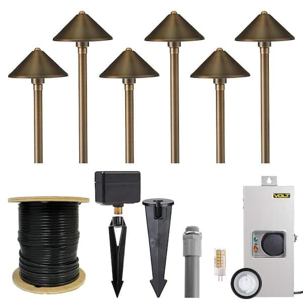 Solid Brass LED Landscape Lighting Kit (6 Spotlights, 4 Path Lights) & 100W  Low Voltage Transformer