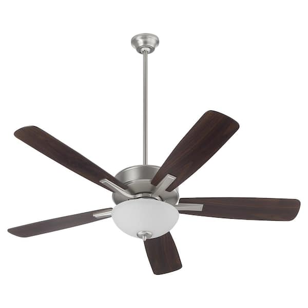 quorum Ovation 52 in. 5-Blades 2-Light 9-Watt Medium Base Lamp Satin Opal Bowl Satin Nickel Ceiling Fan