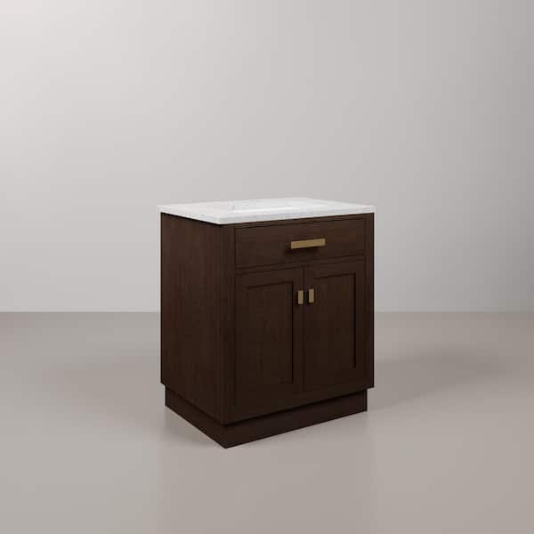Chestnut 30 in. W x 21.5 in. D x 34.2 in. H Single Sink Bath Vanity in Brown Oak with Carrara White Marble Top