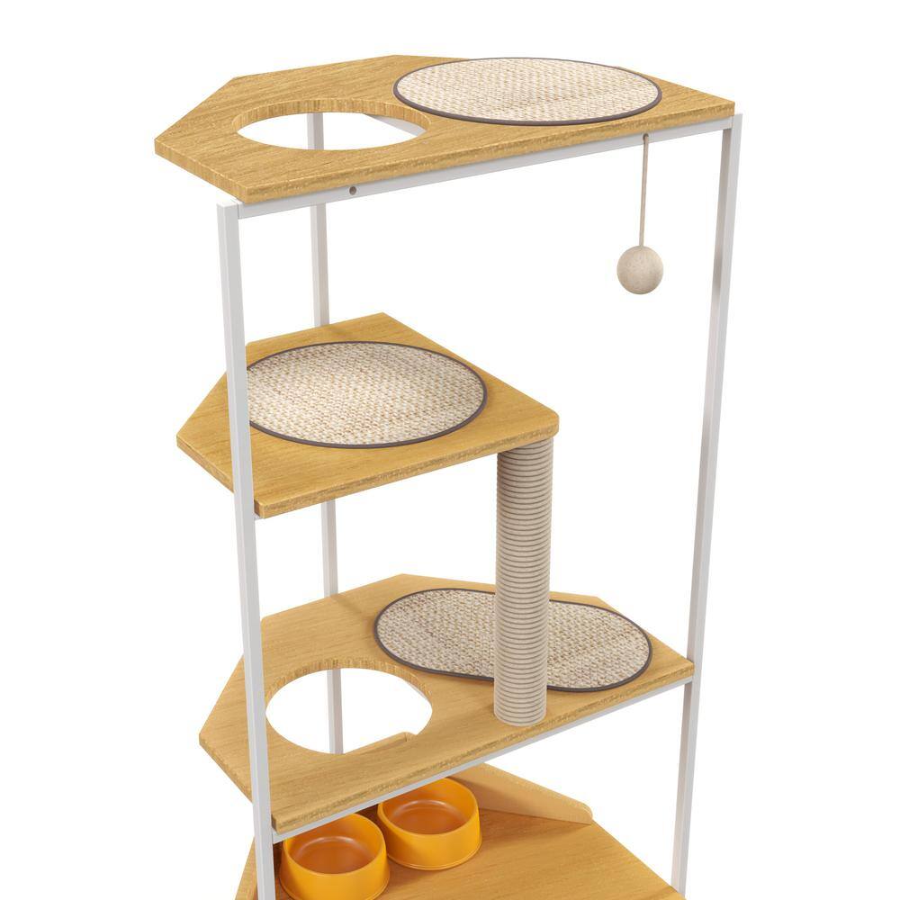 Corner Cat Tower with Scratching Post and Feeding Station