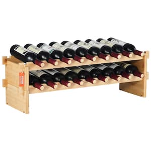 18-Bottle Stackable Modular Wine Rack, 2-Tier Solid Bamboo Wood Storage Racks, Freestanding Wines Holder, Wobble-Free