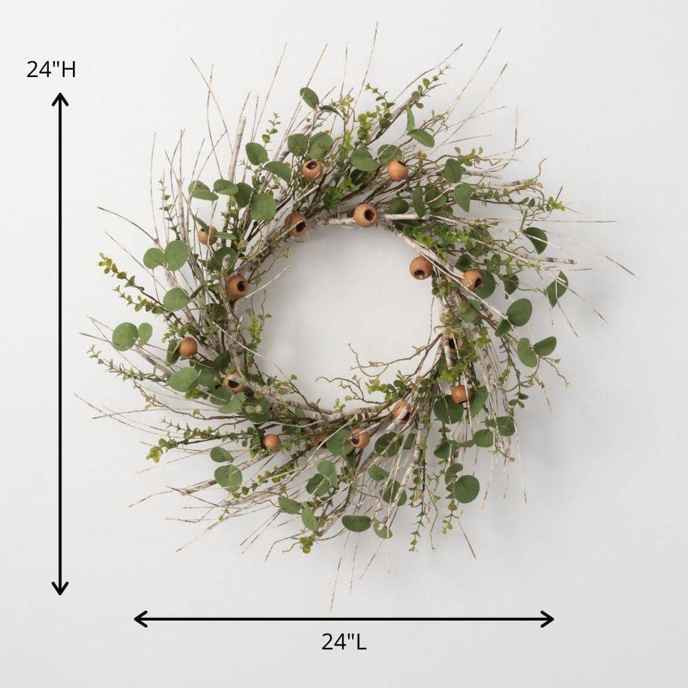 Green 24" Artificial Eucalyptus Birch Pod Wreath